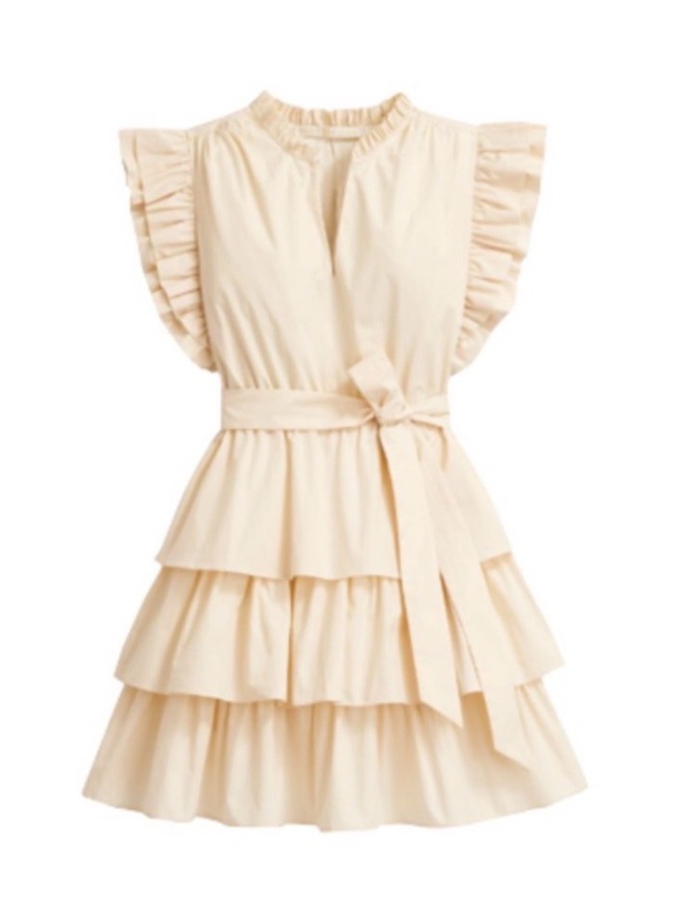 Marie Oliver Soft Cream Ruffle Tiered Mini Dress